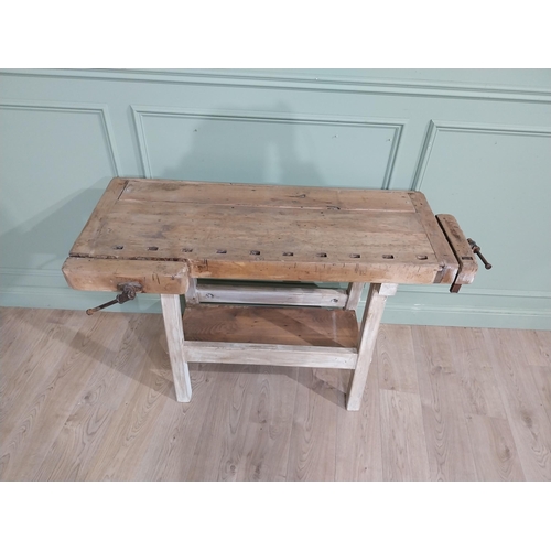 78 - Early 20th C. pine carpenter's bench. {85 cm H x 134 cm W x 46 cm WD}.