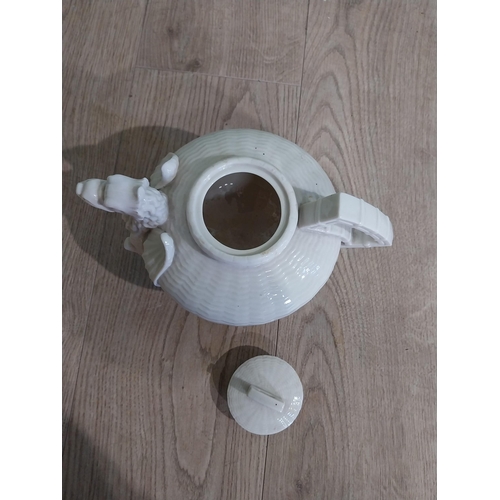 81 - Unstamped Belleek ceramic teapot with Dragon spout. {16 cm H x 23 cm W x 15 cm D}.