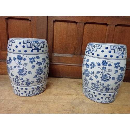 820 - Pair of ceramic oriental garden stools. {H 44cm x Dia 30cm}. NOT AVAILABLE TO VIEW IN PERSON.