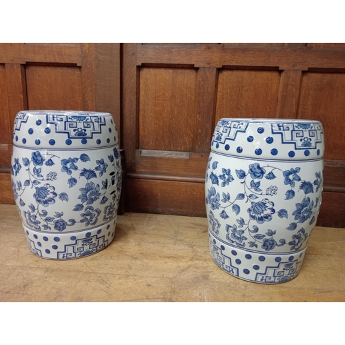 820 - Pair of ceramic oriental garden stools. {H 44cm x Dia 30cm}. NOT AVAILABLE TO VIEW IN PERSON.