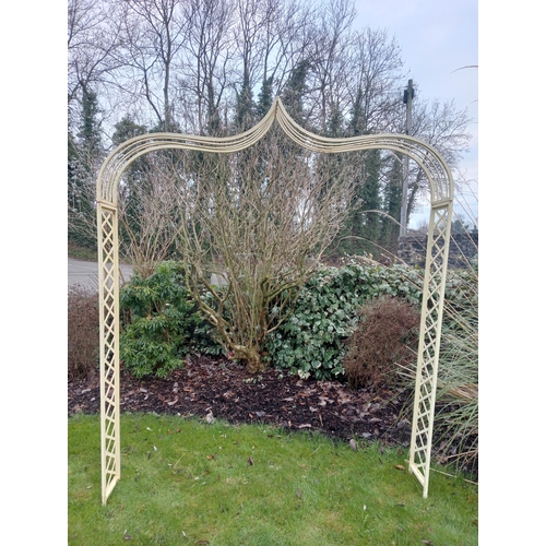 826 - Large vintage metal garden archway with scroll decoration. {H 252cm x W 213ccm x D 30cm}.   NOT AVAI... 