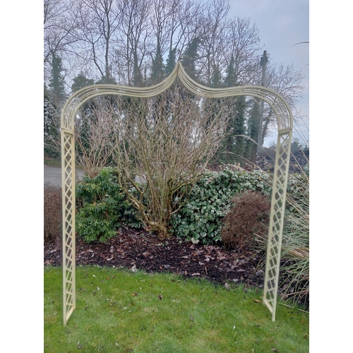 826 - Large vintage metal garden archway with scroll decoration. {H 252cm x W 213ccm x D 30cm}.   NOT AVAI... 