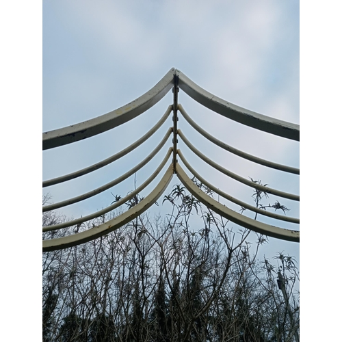 826 - Large vintage metal garden archway with scroll decoration. {H 252cm x W 213ccm x D 30cm}.   NOT AVAI... 