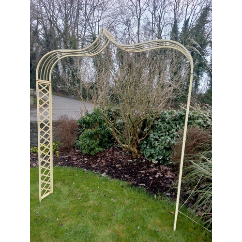 826 - Large vintage metal garden archway with scroll decoration. {H 252cm x W 213ccm x D 30cm}.   NOT AVAI... 