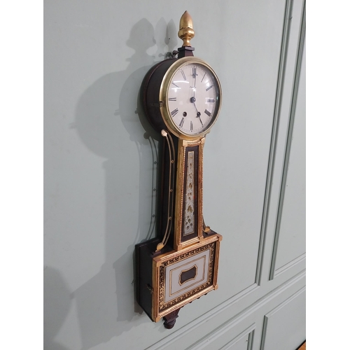 83 - Edwardian French gilded mahogany wall clock with painted dial. {106 cm H x 26 cm W x 10 cm D}.