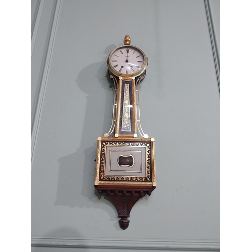 83 - Edwardian French gilded mahogany wall clock with painted dial. {106 cm H x 26 cm W x 10 cm D}.