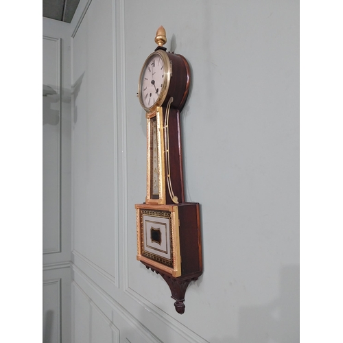 83 - Edwardian French gilded mahogany wall clock with painted dial. {106 cm H x 26 cm W x 10 cm D}.