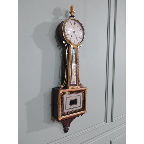 83 - Edwardian French gilded mahogany wall clock with painted dial. {106 cm H x 26 cm W x 10 cm D}.