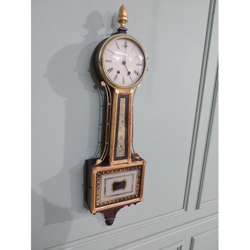 83 - Edwardian French gilded mahogany wall clock with painted dial. {106 cm H x 26 cm W x 10 cm D}.