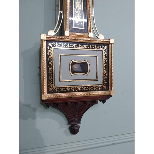 83 - Edwardian French gilded mahogany wall clock with painted dial. {106 cm H x 26 cm W x 10 cm D}.