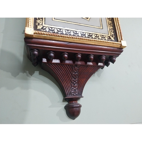 83 - Edwardian French gilded mahogany wall clock with painted dial. {106 cm H x 26 cm W x 10 cm D}.