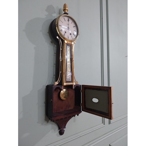 83 - Edwardian French gilded mahogany wall clock with painted dial. {106 cm H x 26 cm W x 10 cm D}.