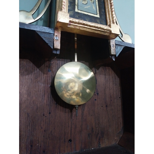 83 - Edwardian French gilded mahogany wall clock with painted dial. {106 cm H x 26 cm W x 10 cm D}.