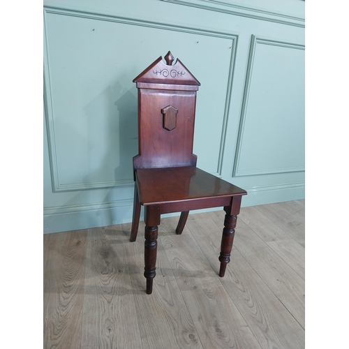 85 - 19th C. Mahogany carved hall chair. {95 cm H X 40 cm W x 30 cm D}.