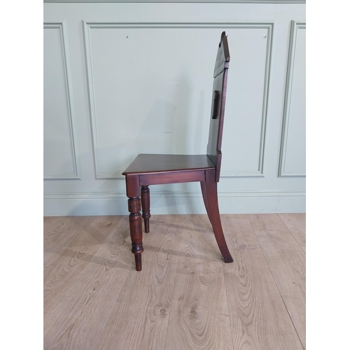 85 - 19th C. Mahogany carved hall chair. {95 cm H X 40 cm W x 30 cm D}.