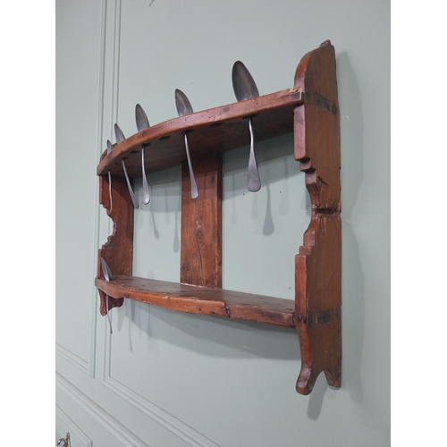 90 - 18th C. Pine wall mounted cutlery rack. {54 cm W x 71 cm W x 18 cm D}.