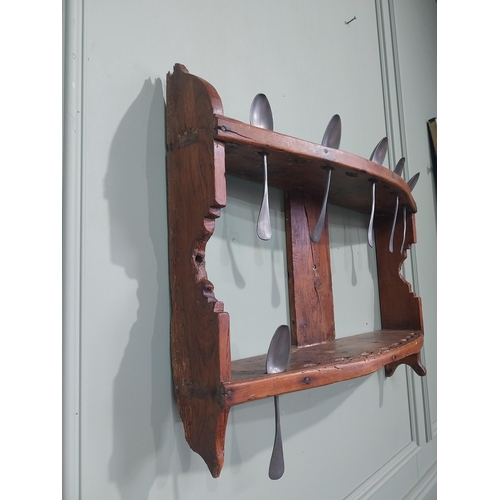 90 - 18th C. Pine wall mounted cutlery rack. {54 cm W x 71 cm W x 18 cm D}.