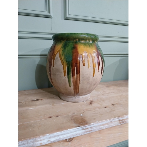 92 - Pair of early 20th C. French drip glazed terracotta urns. {35 cm H x 24 cm Dia.}