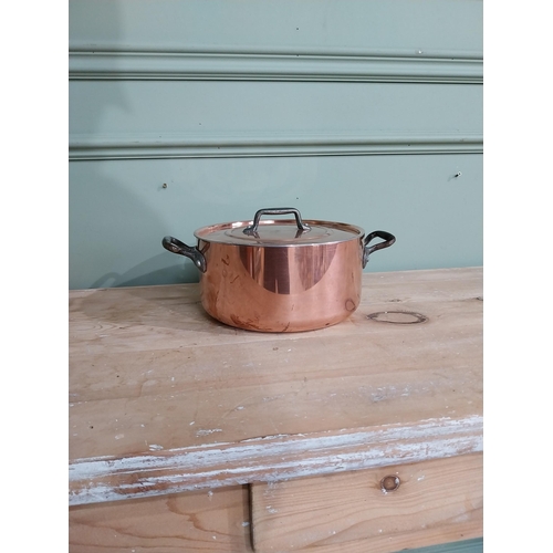 94 - Early 20th C. French copper and wrought iron lidded saucepan. {11 cm H x 31 cm W x 23 cm D}