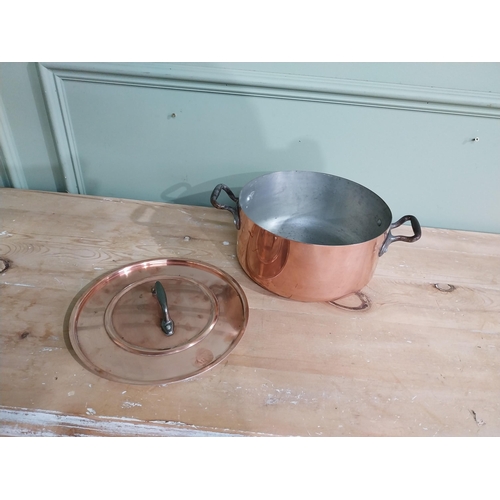 94 - Early 20th C. French copper and wrought iron lidded saucepan. {11 cm H x 31 cm W x 23 cm D}