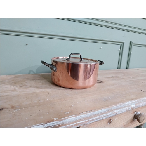 94 - Early 20th C. French copper and wrought iron lidded saucepan. {11 cm H x 31 cm W x 23 cm D}