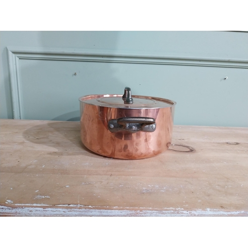 94 - Early 20th C. French copper and wrought iron lidded saucepan. {11 cm H x 31 cm W x 23 cm D}