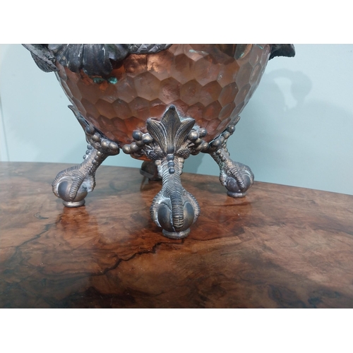 95 - Good quality copper and silver plate oil lamp with ruby glass shade. {45 cm H x 23 cm Dia.}.