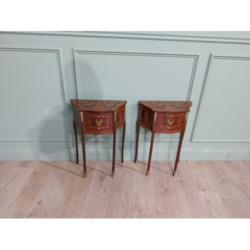 97 - Pair of French kingwood and walnut bedside lockers with ormolu mounts. {70 cm H x 48 cm W x 24 cm D}... 