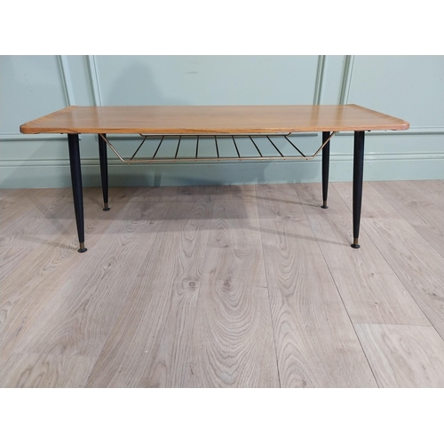 185 - 1970's coffee table raised on tapered legs {42cm H x 106cm  W x 45cm D}