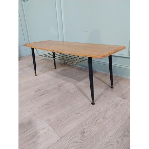 185 - 1970's coffee table raised on tapered legs {42cm H x 106cm  W x 45cm D}