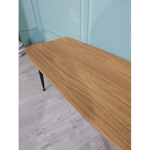 185 - 1970's coffee table raised on tapered legs {42cm H x 106cm  W x 45cm D}