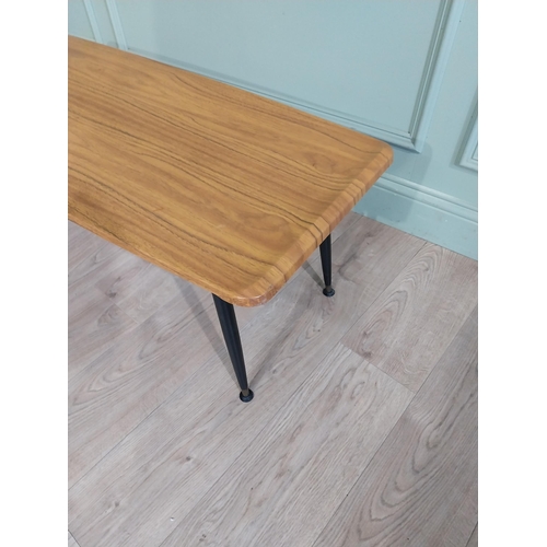 185 - 1970's coffee table raised on tapered legs {42cm H x 106cm  W x 45cm D}