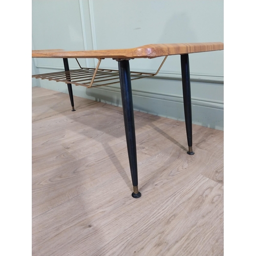 185 - 1970's coffee table raised on tapered legs {42cm H x 106cm  W x 45cm D}