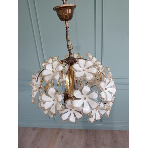 224A - Mid centuary Italian brass and glass hanging light {60cm H x 40cm Dia}