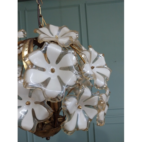 224A - Mid centuary Italian brass and glass hanging light {60cm H x 40cm Dia}