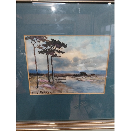 487 - Percy French bog land water colour {Frame: 40cm H x 43cm W Picture: 17cm H x 22cm W}