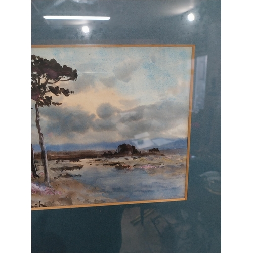 487 - Percy French bog land water colour {Frame: 40cm H x 43cm W Picture: 17cm H x 22cm W}