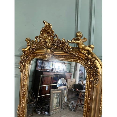 778 - Decorative French giltwood wall mirror in the Victorian style {160cm H x 82cm W}