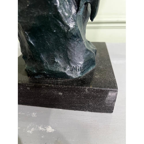 110a - Bronze pensive figure of the Devil, mounted on a marble base. { 34cm H X 16cm Sq. }.