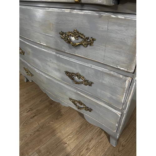 120a - French painted pine chest with a inverted break front over a brushing slide and three long drawer, i... 