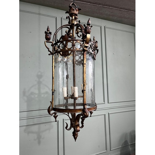 130a - Decorative brass hall lantern. { 103cm H X 33cm Dia. }.