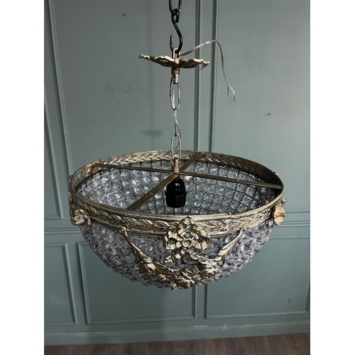 210a - Decorative French brass and crystal hanging light. { 46cm H X 39cm W }.