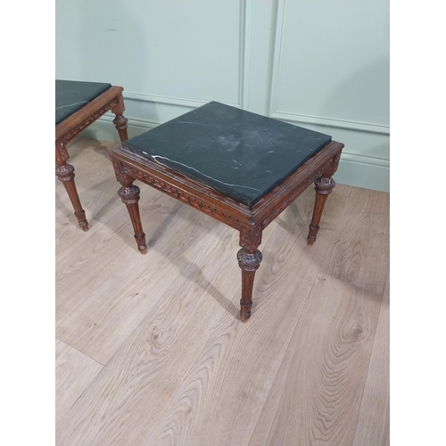 240a - Pair of French mahogany lamp tables with inset marble tops, in the Victorian style. { 39cm H X 44cm ... 