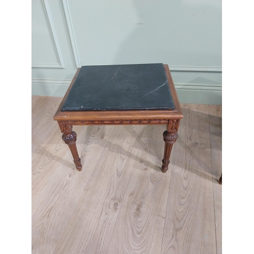 240a - Pair of French mahogany lamp tables with inset marble tops, in the Victorian style. { 39cm H X 44cm ... 