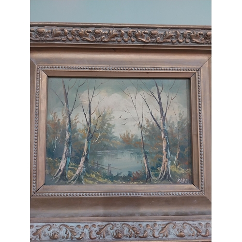 290a - Woodland Scene Oil on Canvas mounted in a gilt frame. { 52cm H X 61cm W }.