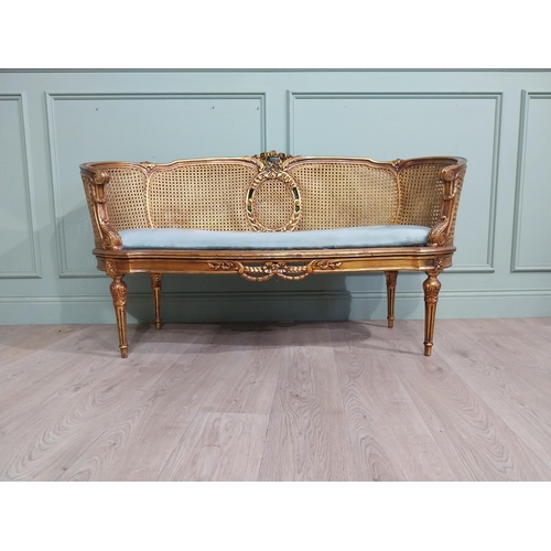 320a - Neat French giltwood bergere framed window seat with squab cushion, in the Victorian style. { 81cm H... 