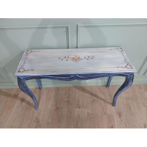 330a - French painted pine console table with floral decoration. { 81cm H X 126cm W X 45cm D }.