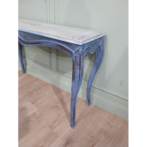 330a - French painted pine console table with floral decoration. { 81cm H X 126cm W X 45cm D }.