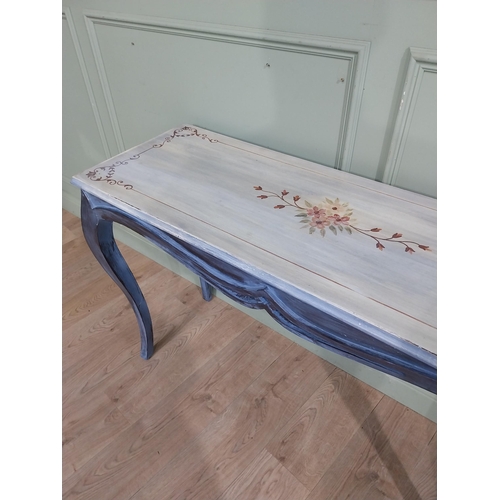 330a - French painted pine console table with floral decoration. { 81cm H X 126cm W X 45cm D }.