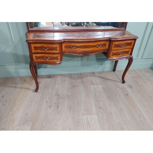 420a - French kingwood dressing table, the mirrored back above one long drawer flanked by four short drawer... 